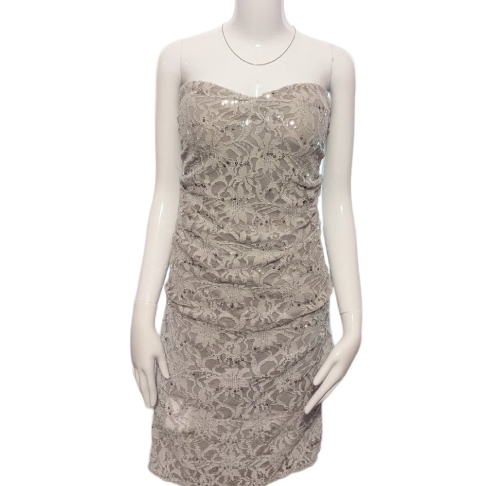 Jump Apparel Gray w Silver Sequins Strapless Dress